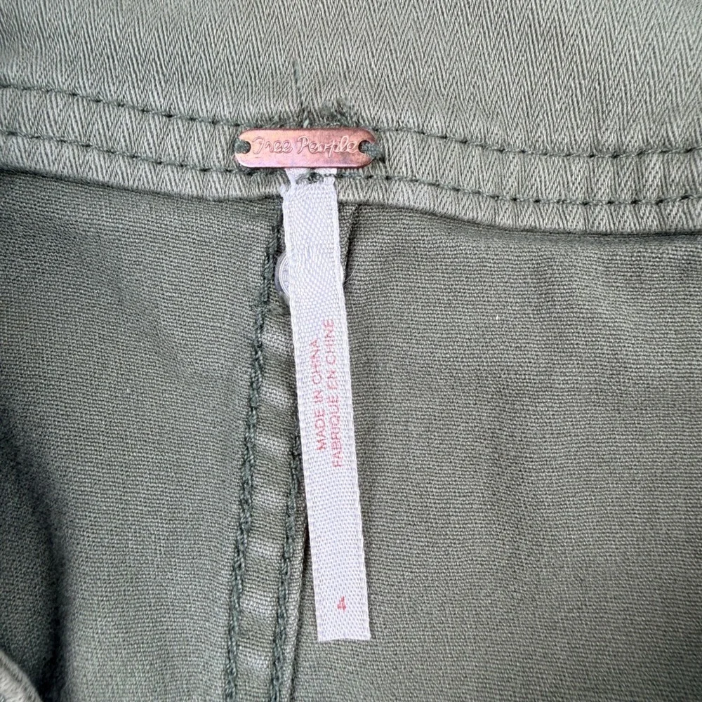 Free People Mini Skirt Womens 4 Green Full Zip Front Utility Twill Pocket Cotton